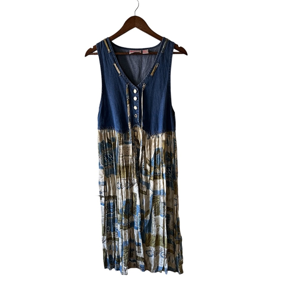 Vintage 90’s Cottagecore Pennylane blue denim vest midi dress size medium